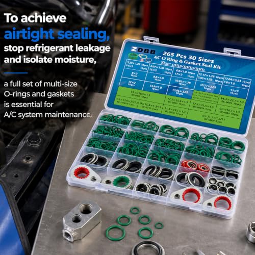 Image of ZDBB 265 Pcs 30 Sizes AC O Ring & Gasket Seal Kit, Reliable R134a Seals | For Compressor Ports, Air Conditioning Hoses, Condensers And Automotive Repairs, With Assorted Replacement Components