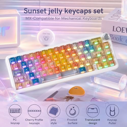 Image of dagaladoo Clear keycaps Set,Translucent Keyboard keycaps,Jelly Key caps | Shine Through keycaps,Cherry Profile Custom keycaps for Mx Switches Mechanical Keyboard(Sunset,115-keys)