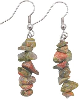 CuLtP Lange Kiesperlen-Anhänger, Baumelnde Haken-Ohrringe, Unakit-Tropfenohrringe, Reiki-Balance-Kristall-Ohrringe, Edelst...