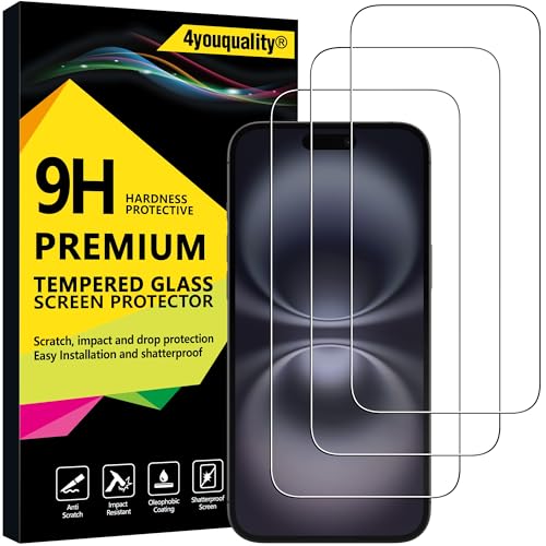 Image of 4youquality [3-Pack Screen Protector for iPhone 16 Plus (6.7-Inch), Tempered Glass Film, [LifetimeSupport][Impact-Protection][Anti-Shatter][Anti-Scratch]