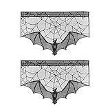 Schwarzer Spinnennetz und Fledermaus-Kaminschal aus Spitze, erhöht das geheimnisvolle Ambiente.