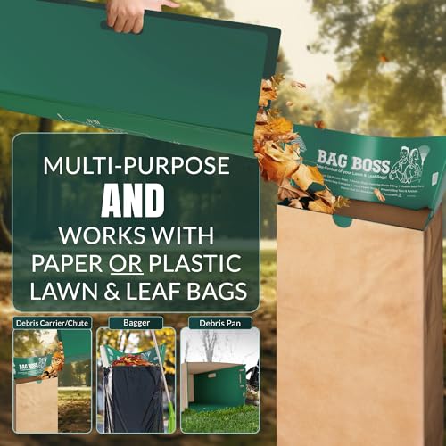Image of 2-Pack Bag Boss Lawn & Leaf Bag Holder, Leaf Scoop & Chute, Heavy Duty Foldable Yard Trash Bag Stand - 4-in-1 Design Fits 30 Gal Paper & 33-55 Gal Plastic, Lawn Clean Up, Gardening, Camping