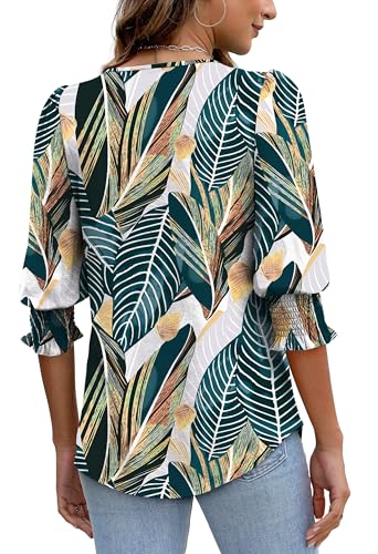 Image of XIEERDUO Blouses for Women Dressy Casual 3 /4 Length Sleeve Womens Tops with Smocked Cuffs