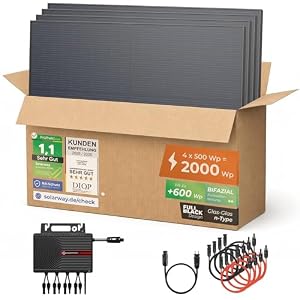 Solarway® Balkonkraftwerk 2000W komplett Steckdose - neuester 2000W Wechselrichter - Solaranlage Komplettset - 500W Solarmodule & Envertech & Zubehör