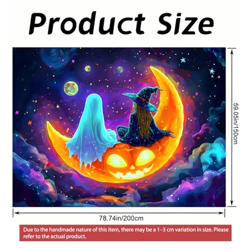 Image of Nuxovilar Spooky Pumpkin Wall Tapestry Polyester 78.74x59.05 In | Glow Poster Trippy Wall Art Holiday Decor UV Backdrop Living Room Bedroom Lounge Space Room (Pumpkin Moon Boat)