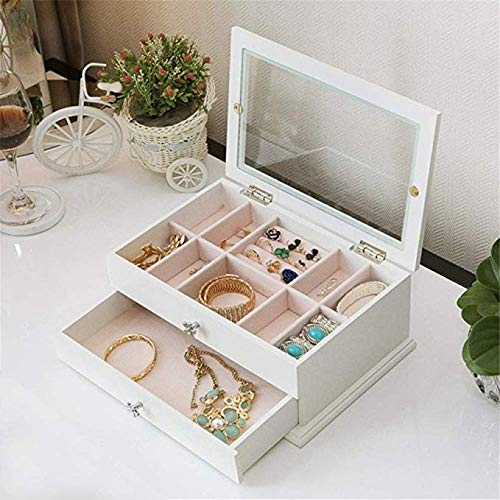Boîte de stockage bijoux bois blanc grand format avec tiroir pour bracelets et colliers