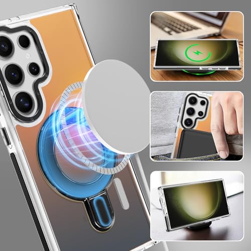 Image of Magnetic for Samsung Galaxy S23 Ultra Case with Stand [Compatible with Magsafe] [Cute Fluorescent Design] [1 Screen Protector] Slim Translucent Matte Case for Galaxy S23 Ultra 6.8 inch, Black
