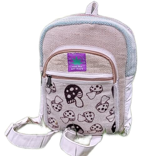 Generic RARA Natural Handmade mini Hemp backpack, eco-friendly stylish unisex casual backpack Hiking, Travelling and many more (Mushroom Blue)