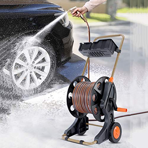 Garden Hose Reel Cart, Storage Rack, High Pressure Nozzle, for Garden Watering, Car Washing/Outdoor Floor Cleaning