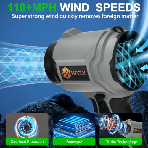Image of Cordless Leaf Blower with 2 Batteries & Charger - 990,000 RPM Handheld Electric Leaf Blower, Lightweight for Patio, Lawn, Leaves, Dust - Gray