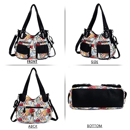 Image of Angel Kiss Women's Designer Handbag Large Double Zipper Multi Pocket Washed Leather Purse