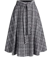 ZAFUL Women's Winter Plaid A-Line Midi Skirt with Pockets