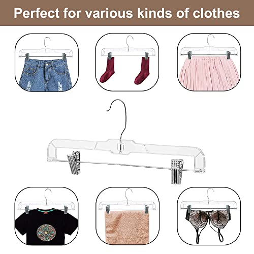 HOUSE-DAY-Skirt-Hangers-Pants-Hangers-with-Clips-Clear-Plastic-Pants-Hangers-with-2-Adjustable-Clips-Non-Slip-Pants-Hangers-Space-Saving-for-Closet-Clip-Hangers-for-Pant-Skirts-Shorts-Pack-of-12