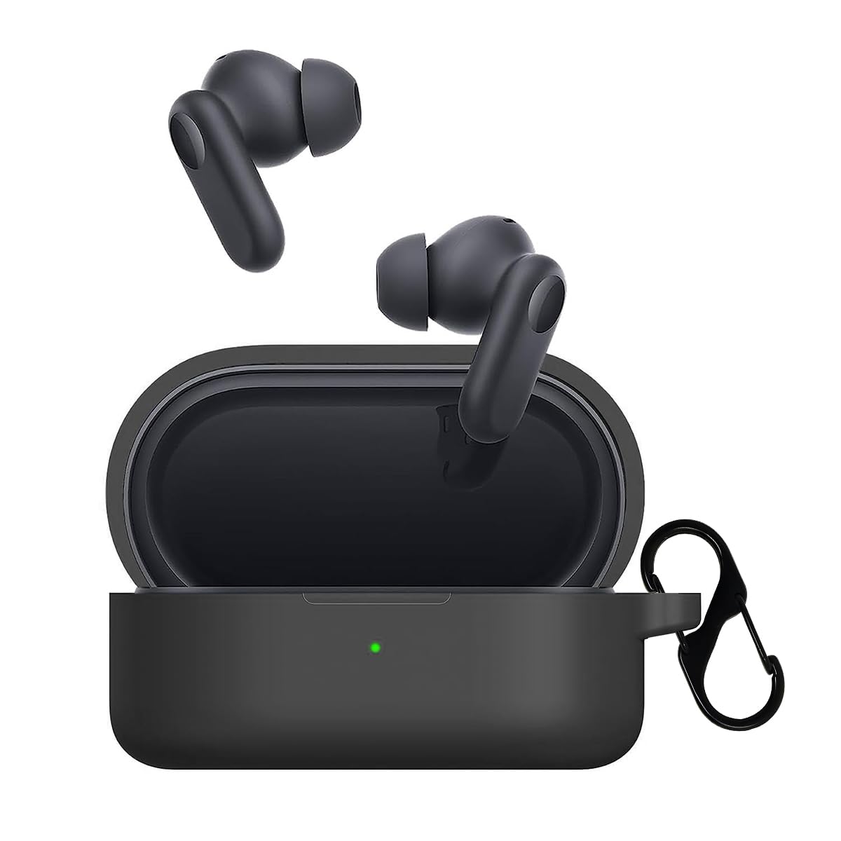 KACA Protective Shockproof Silicone Cover Case with Buckle Compatible with OnePlus Nord Buds 2r (Black)