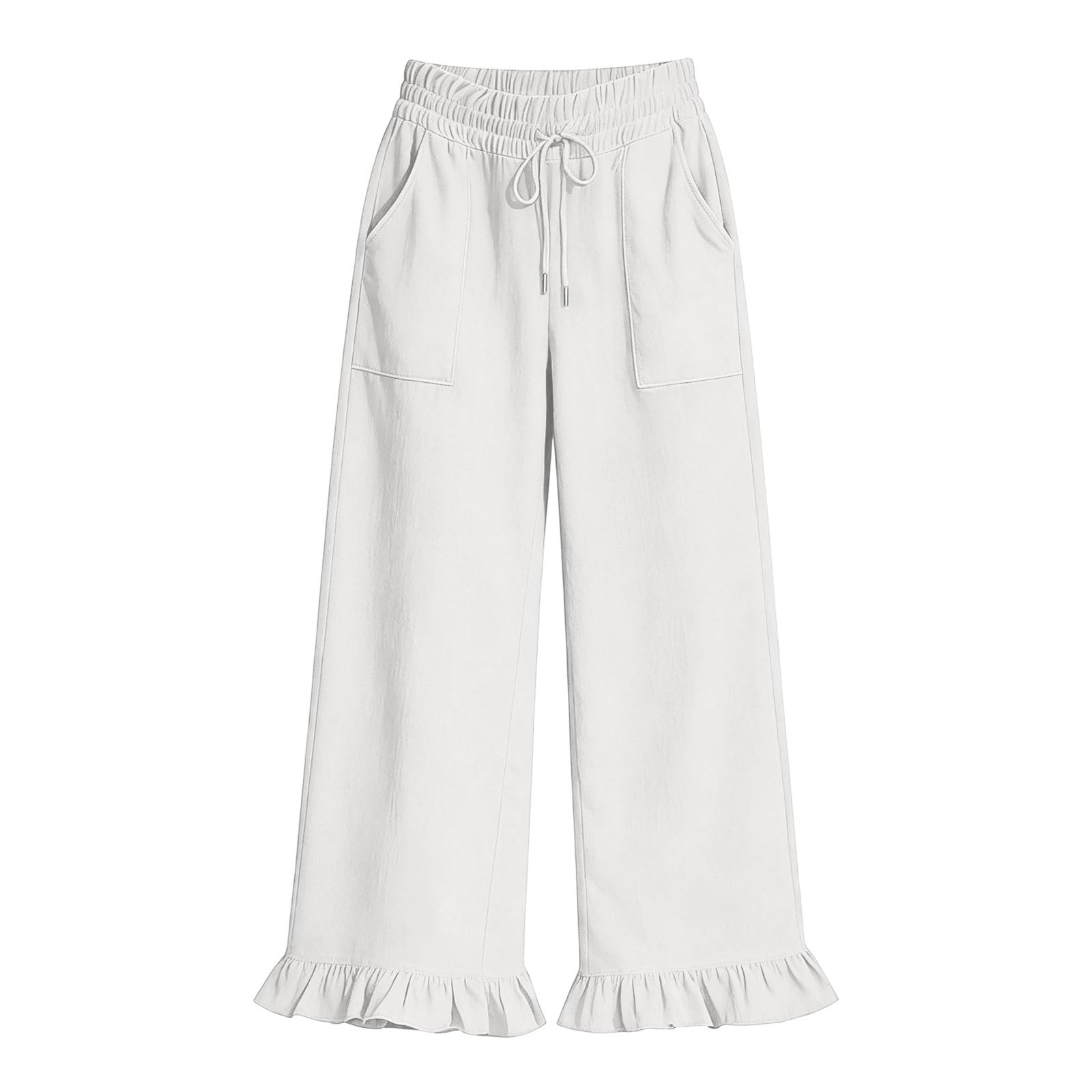 Générique Pantalon Large en Style Lin avec Volants Au Bas pour Femme - Pantalon Décontracté avec Poches Et Taille Élastique, Idéal comme Pantalons D'Été pour Le Quotidien Et Les Sorties.