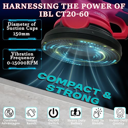 Image of IBELL IBELL CT 20-60 20V, 15000 RPM Cordless Tile Vibrator with 2AH Battery and Charger +BMC BOX, Red, Black
