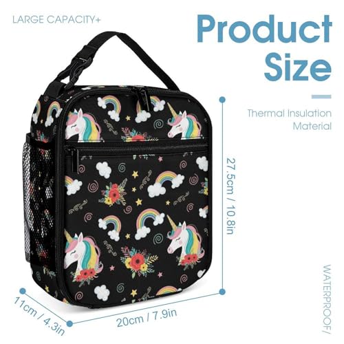 Bookbag Set Daypack with Lunch Box Makeup Bags Shoulder Bags with Lunch Bag Cosmetic Bag Cute Unicorns (28) Backpack Set4