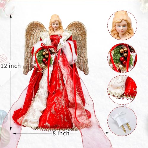 Árbol de navidad con ángel de 12 pulgadas y luces LED integradas para decoración de mesa 4