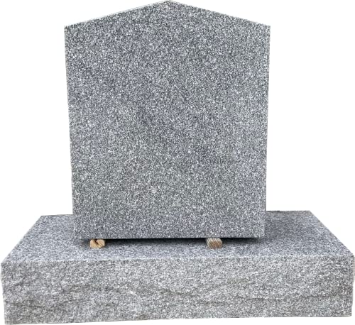 Small Gray Granite Monument Headstone Apex Polished Top and Rock Pitch Base 18\" Length x 22\" Height x 7\" Thick with Base 32\" Length x 6\" Height x 12\" Width MN-22B