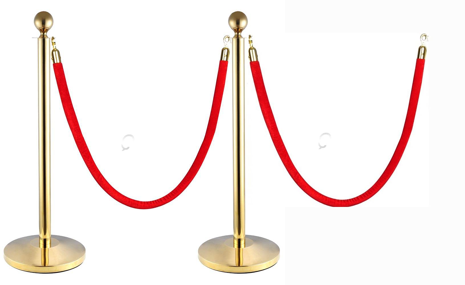 DOSSVICK - Golden Luxury Queue Manager 16kg - Two Post and Two Red Rope 1.5metre each - Velvet Rope- - 3.2ft Height - DOUBLE POLISHED CHROME | crowd control barrier
