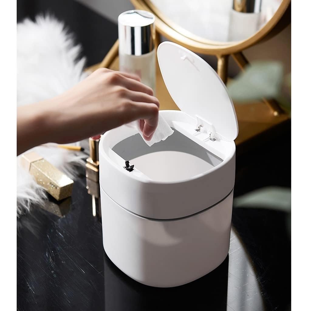 Mülleimer, Mini-Tisch-Mülleimer mit Deckel, 2 l, Tisch-Papierkorb, Mülleimer für Küche, Büro, Wohnzimmer, Couchtisch, Frisiertisch, Küchen-Mülleimer (blau) (eine Farbe: weiß)