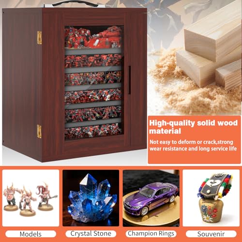 Image of Miniature Storage Case for Collectibles, Miniature Display Cases with Magnetic Door and 6 Trays, Clear View Miniatures Transport Case (Mahogany)