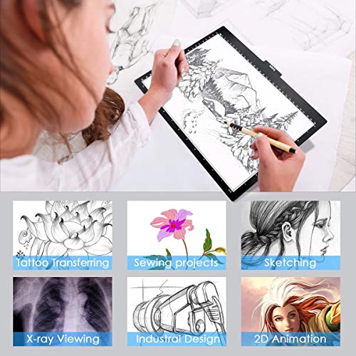 Mlife A4 LED Tracing Light Box - Professional Super Bright LED 10 Level Dimmable Brightness Tracer Pad with Physical Buttons for Drawing Sketching Animation X-ray Viewing Tattoo Diamond Painting
