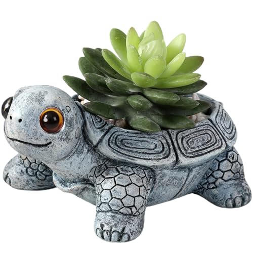Turtle Planter Sea Turtle Succulent Pots with Drainage Hole, Resin Plant Pots for Succulents Home Office Desktop Decorations,Small Flower Pots for Outdoor Garden Decor,Turtle Gifts for Women (Gray A)