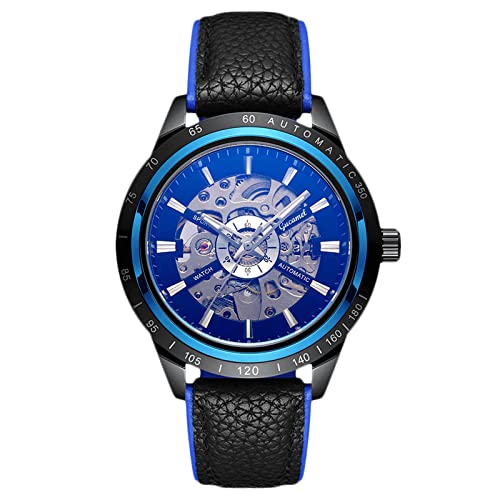 RORIOS Deportivo Relojes para Hombre Relojes Automático Mecánico con Correa de Cuero Esqueleto...