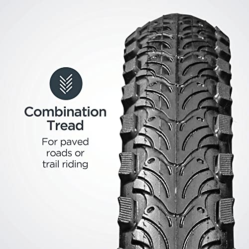 Schwinn Replacement Bike Tire, 26″ x 2.0″ Hybrid Bike Tire, Wider Tread Knob Spacing, Combination Tread, Fits Internal Rim Widths 19mm to 29mm, PSI Range 40 to 65