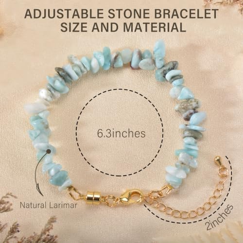 Aluckiss Natural Larimar Gravel Bracelet for Women Adjustable Magnetic Clasp Healing Crystal Jewelry Chakra Balancing Spiritual Gemstone - 1