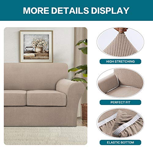 3 Piece Sofa Covers For 2 Cushion Couch Sofa Slipcover Soft Couch Cover For Dogs-Washable Sofa Furniture Covers With 2 Individual Cushion Covers, Feature Thick Jacquard Fabric (Loveseat, Sand) #TOP3