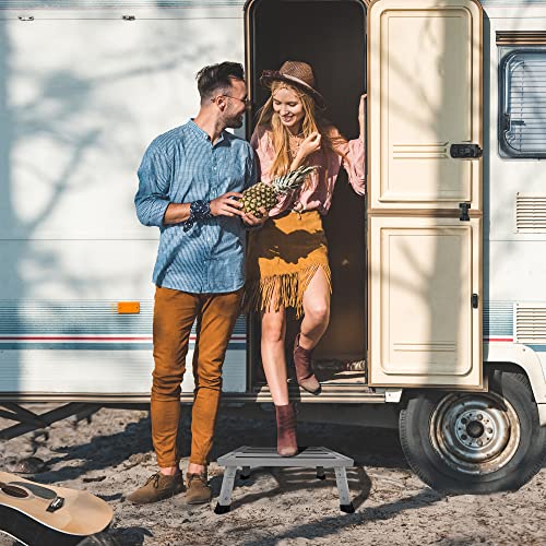 Depsunny Adjustable Height Aluminum Rv Step, Stable Foldable Platform Step Stool, Supports Up To 1,000 Lb, Non-Slip Rubber Feet And Platform Mat, Easy To Carry (Silver) #TOP4