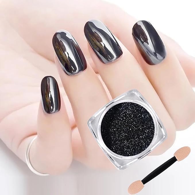 URBAN BOX Nail Art Chrome Powder, Mirror Metallic Effect Premium Salon Nail Glitter Manicure Pigments, Long-lasting Gel Chrome Powder for Nails, DIY Nail Art Decorations (Black)-image-44