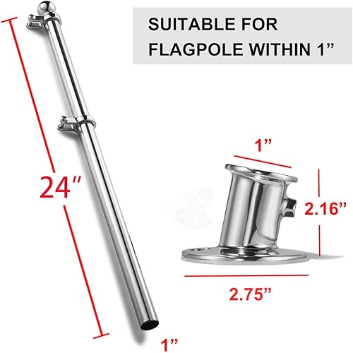 Vista 8 de Mástil de bandera marina con base, soporte para asta de bandera, juego de asta de bandera de acero inoxidable 316 para barco, yate y patio, 36