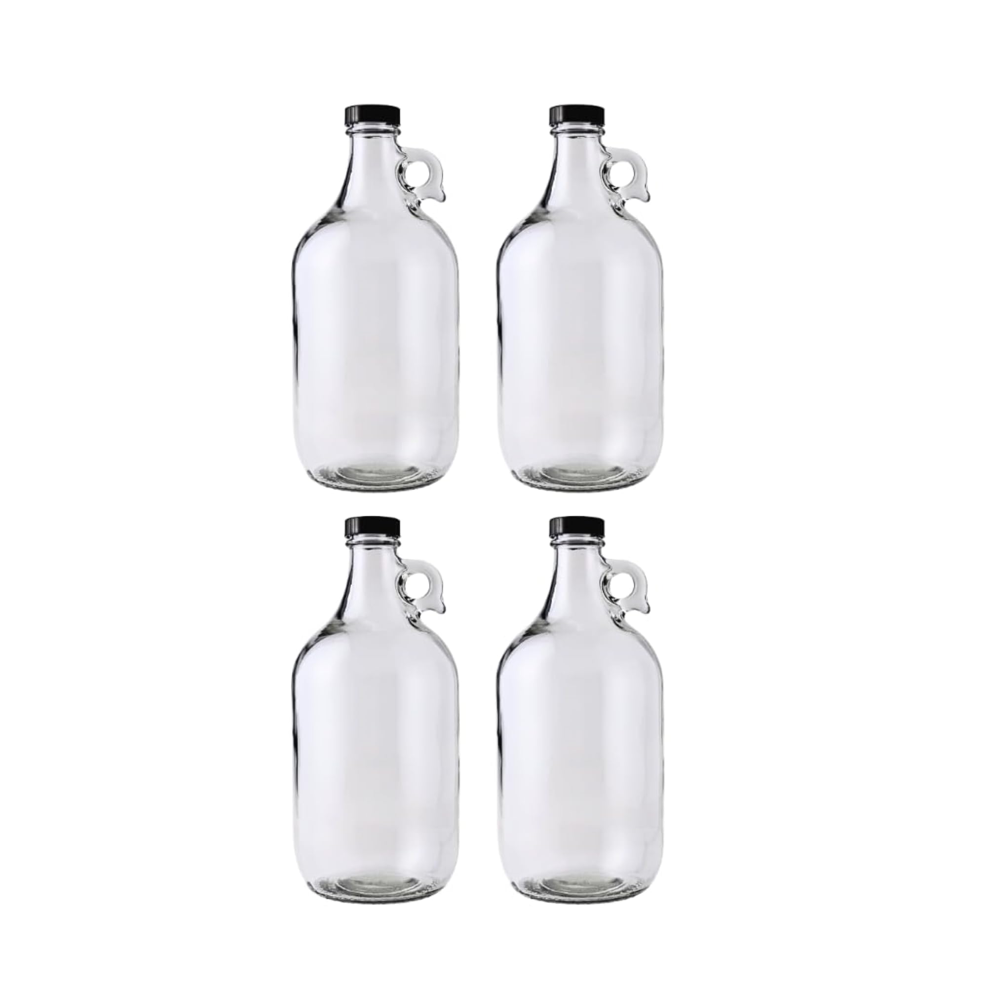 True Fabrications 1/2 gal Clear Glass Beer Growler, Reusable with Poly Seal Cap, 64 oz. (Pack of 4)