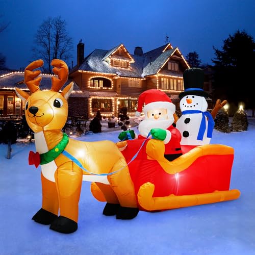 Danxilu 2M Papá Noel Inflable en Trineo con Muñeco de Nieve y Renos