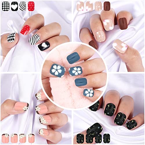 Loveourhome 240Pc Press On Nails Short Square Flower Heart Star Design Colored Fake Nail Tips Artificial Fingernails For Women Kids Teen Girls #TOP2
