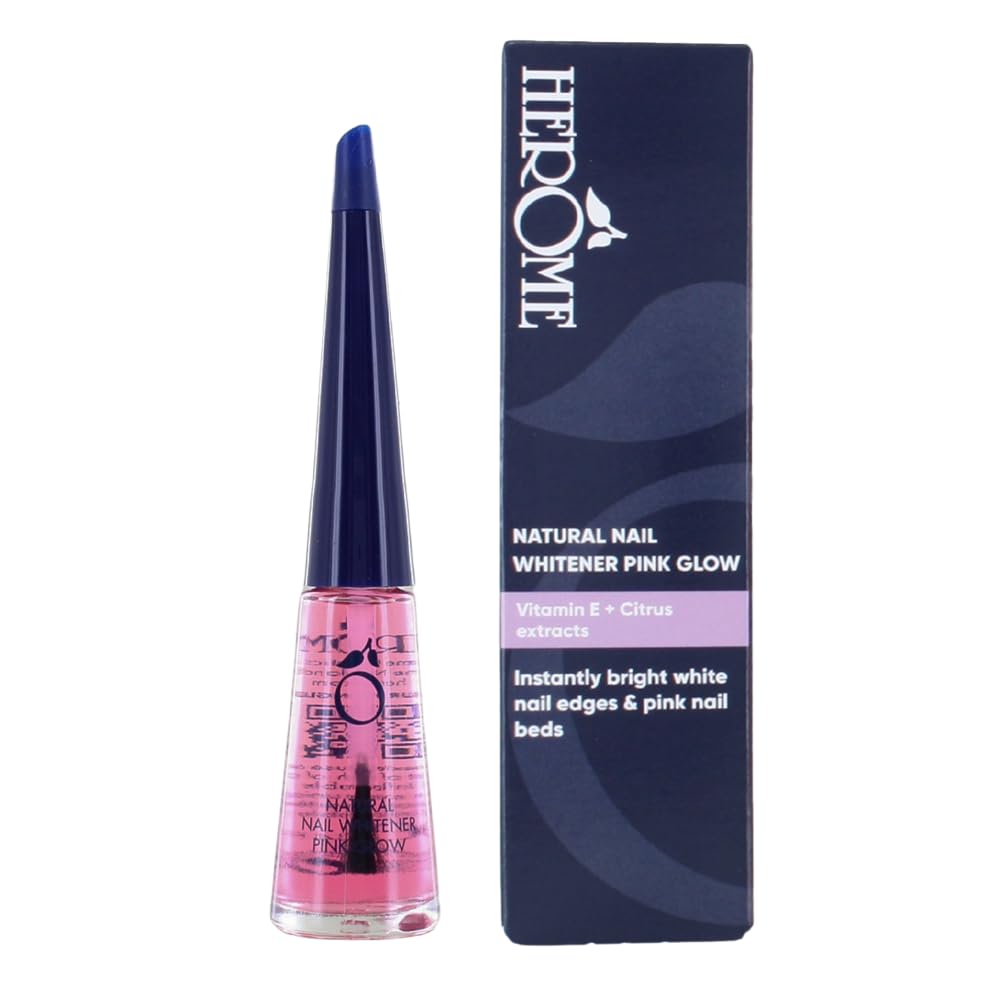 HEROMENatural Nail Whitener Pink Glow 10ml | Alternative for Clear or Coloured Nail Polish, Covers Yellow Stains, Nail Whitening Corrector, Whitens Tips