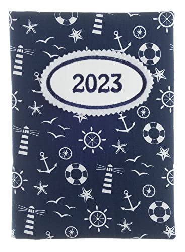 bettina bruder - Kalender Buchkalender 2023 Maritim Anker Punkte blau weiß II - Timer Terminplaner Chefplaner DIN A5 Cover