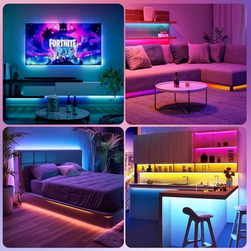 Image of USB 32.8ft LED Strip Lights Color Changing LED Tape Lights with IR Remote Controller and Dimmable LED Strip for Bedroom Cabinet Bar (Pack of 2)