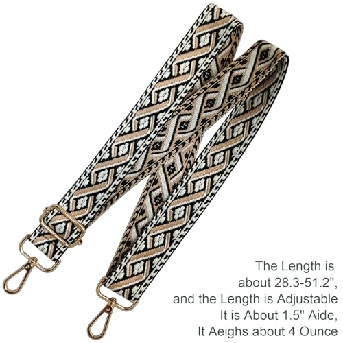 Image of Shoulder Bag Strap Wide Shoulder Purse Strap Adjustable Retro Jacquard Embroidery Multi-pattern Purse Strap Replacement Crossbody Bag Shoulder Strap (R4127-Black)