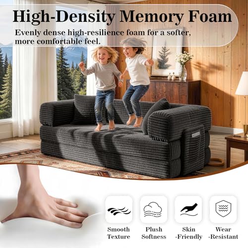 Image of AUGOP Futon Sofa Bed Boneless Couch for Living Room,Pull Out Couch with Sleeper Sofa,Day Bed Couch with Storage Pocket,Removable Corduroy with 2 Pillow