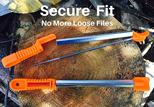 Cataumet Logger Stump Vise Filing Kit Includes 3 Round Chainsaw Chain Sharpening Files in Sizes 5/32” 3/16” 7/32” with 3 Matching Guide Handles and 1 Carry Field Bag