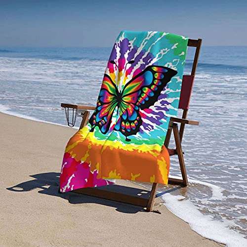 Zuxhvia Tie Dye Colors Purple Butterfly Beach Towels – Turkish Bath Towels–Microfiber Towel Beach Blanket – Towel Blanket For Beach, Yoga, Pilates, Picnics, Bath #TOP7