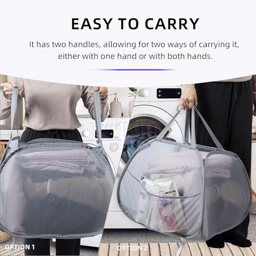 Image of Collapsible Laundry Basket 90L, Foldable Mesh Pop-up Laundry Hamper with Handles, Dirty Clothes Hamper for Laundry with Side Storage Pocket(Black, 2PCS)