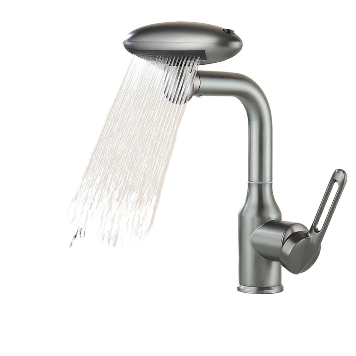 QHQQXN Obrotowy kran wodospadowy 360° z 4 trybami strumienia – bateria mieszająca ciepłą i zimną wodę do zlewu w łazience, eleganckie ciemnoszare wykończenie, wielofunkcyjny do nowoczesnych domów