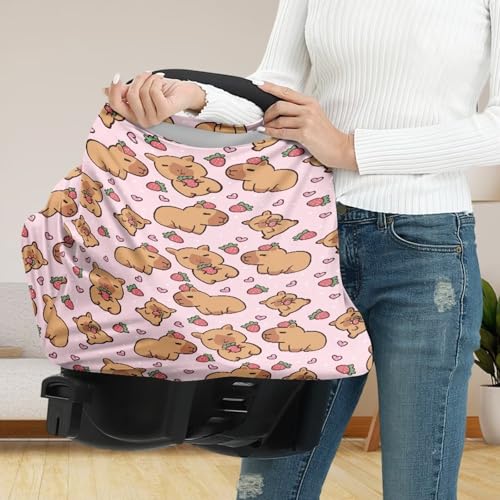 Image of Capybara Baby Car Seat Covers, Multi-use Carseat Canopy for Babies, Stretchy Infant Carseat Cover Boy, Shower Gifts for Boys and Girls, Machine Washable