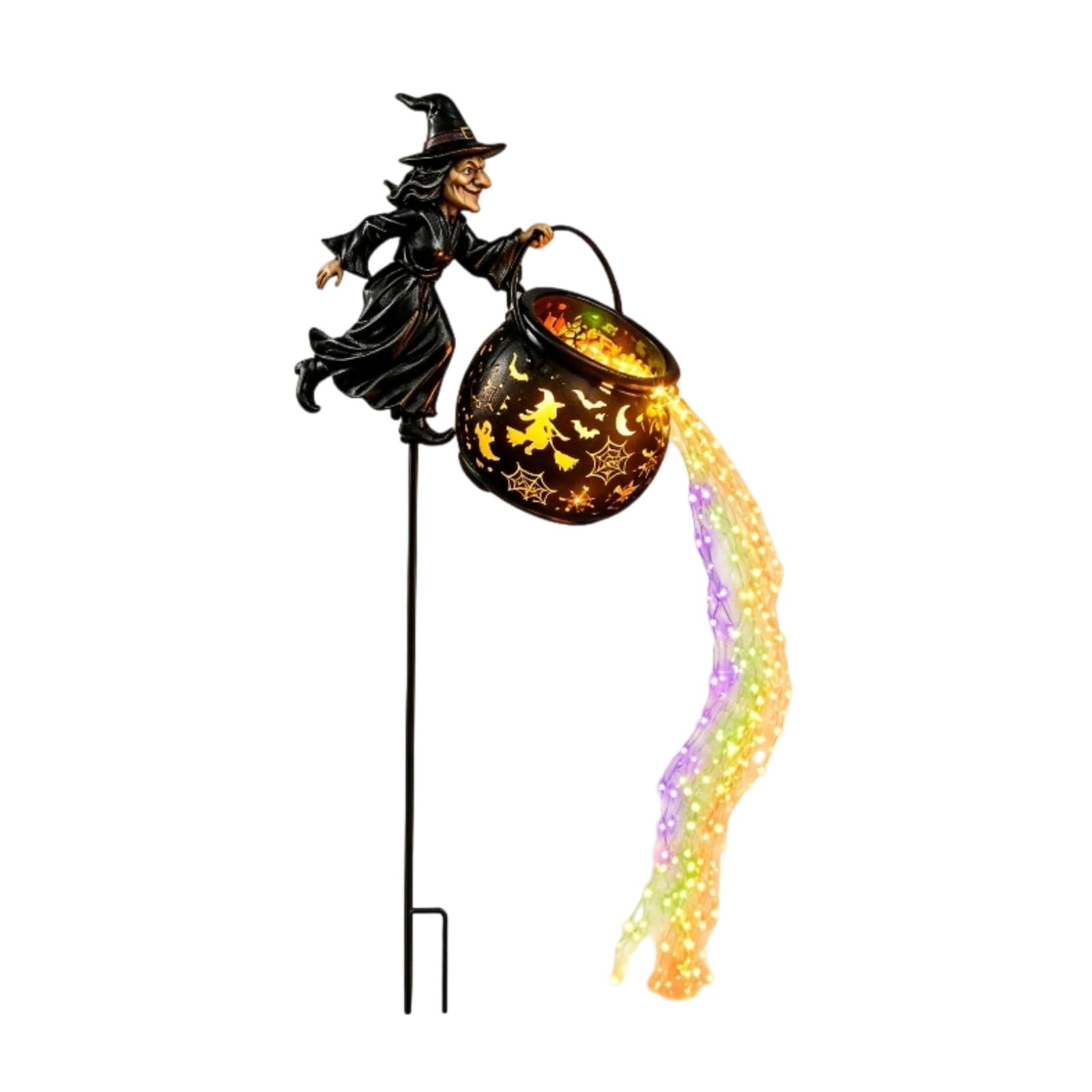 3D Halloween Witch Cauldron Waterfall Style Solar Stake Lights Garden Decor
