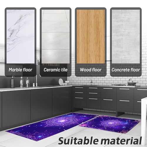 Tapetes de cocina de estrella mandala morada con juego de alfombras lavables de 2 piezas 6